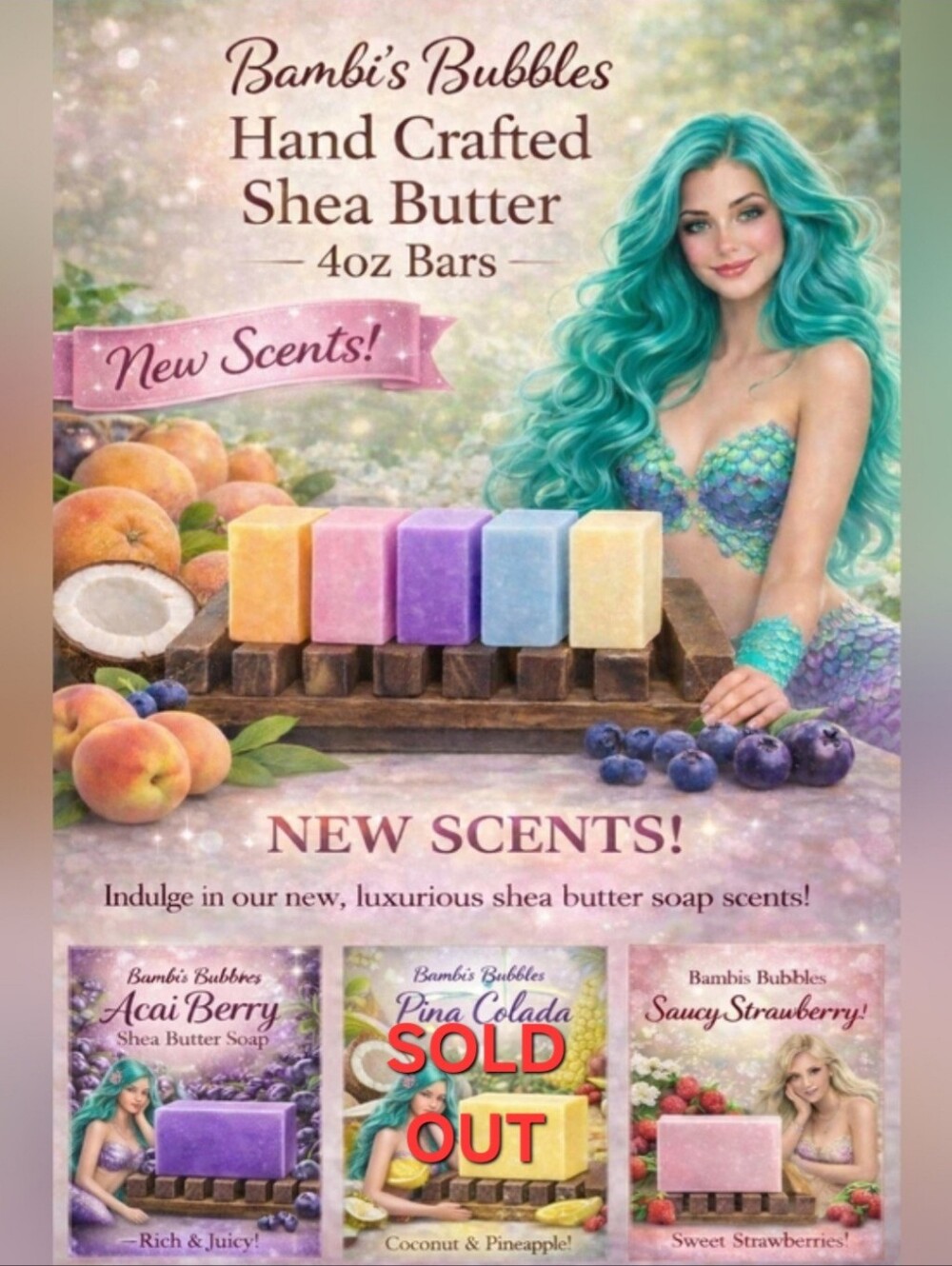 Limited Supply- Hand Crafted Summer Fruits Shea Butter 4oz Bar